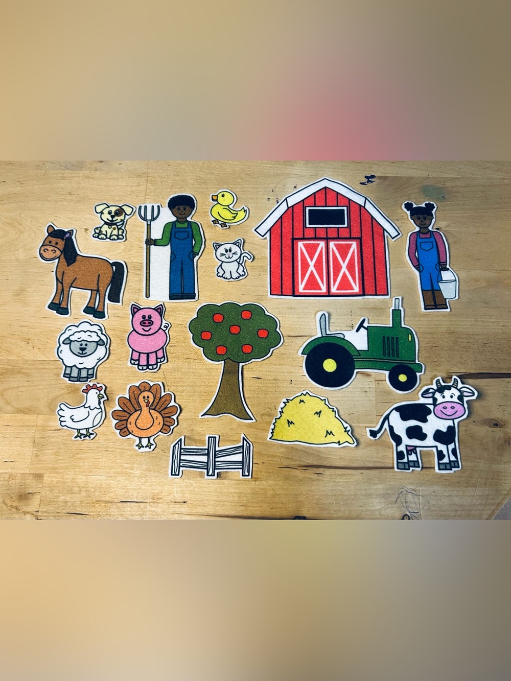Old MacDonald Farm Felt Story Flannel Animals & African American Farmers 16 Pcs